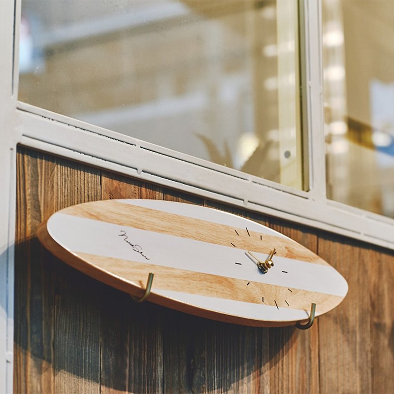 Surfboard Clock- 衝浪板 靜音 時鐘 掛鐘(白) - 時鐘/鬧鐘 - 木頭 白色