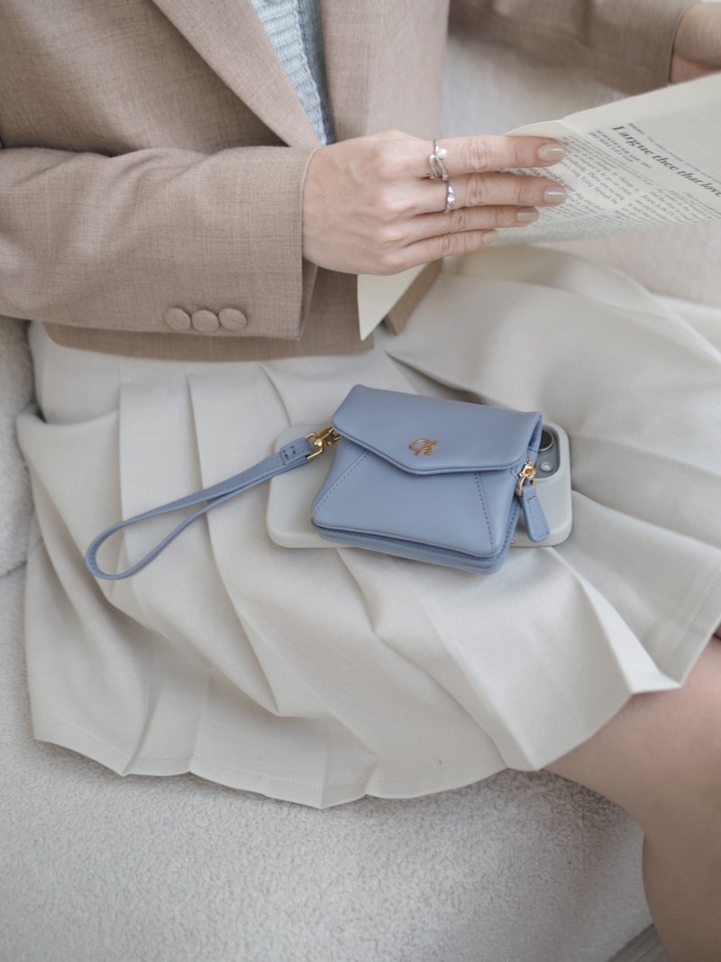Melo (Powder Blue) : Short wallet, Cow Leather wallet, Soft cowhide, mini purse - 錢包/皮夾/長短夾 - 真皮 藍色