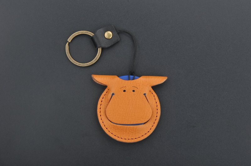 Hippo-shaped cowhide card holder button access card Gogoro key holder - Other - Genuine Leather 