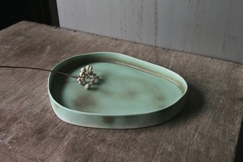 Flat plate - Qingshan green 24cm / tableware / ceramics - จานและถาด - ดินเผา สีเขียว