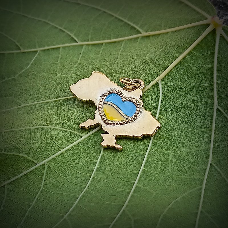 Ukrainian map with heart necklace pendant,Map of Ukraine necklace pendant,Ukrain - สร้อยคอ - ทองแดงทองเหลือง สีทอง