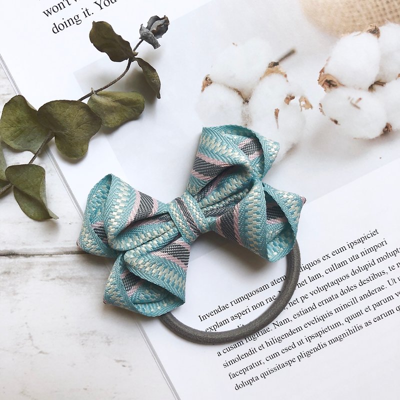 Striped Jacquard Ribbon Bow/Green - Hair Accessories - Other Materials Green