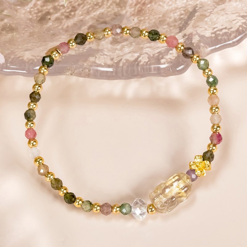 [Exclusive customization] Customization-Golden Flower Pixiu Tourmaline Bracelet - สร้อยข้อมือ - คริสตัล หลากหลายสี