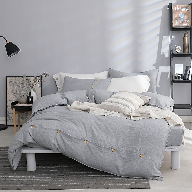 Good relationship HAOKUANXI | Embrace the morning mist - natural yarn-dyed cotton bed bag quilt cover pillowcase set - เครื่องนอน - ผ้าฝ้าย/ผ้าลินิน สีเทา