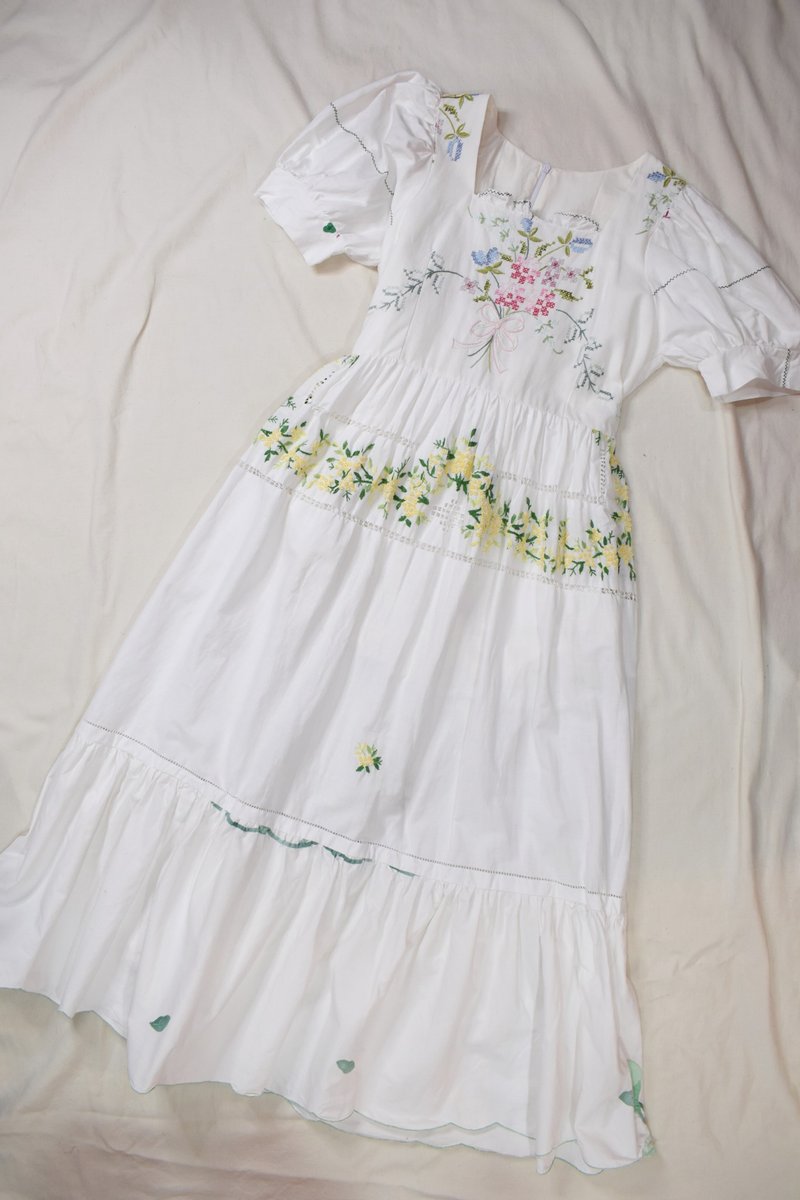 REMAKE| European embroidered tablecloth remade dress NO.1 - One Piece Dresses - Cotton & Hemp 