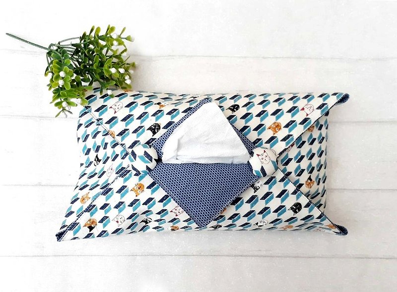 【Desktop paper cover】 - กล่องเก็บของ - ผ้าฝ้าย/ผ้าลินิน สีน้ำเงิน