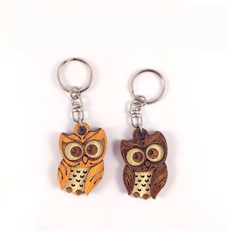 【教師節禮物】木雕鑰匙圈-歪頭貓頭鷹 - 鑰匙圈/鑰匙包 - 木頭 咖啡色