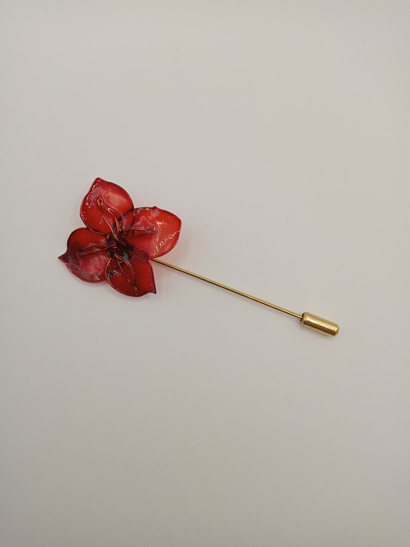 西裝胸針 紅仙丹花 水晶花 - 胸針 - 其他材質 