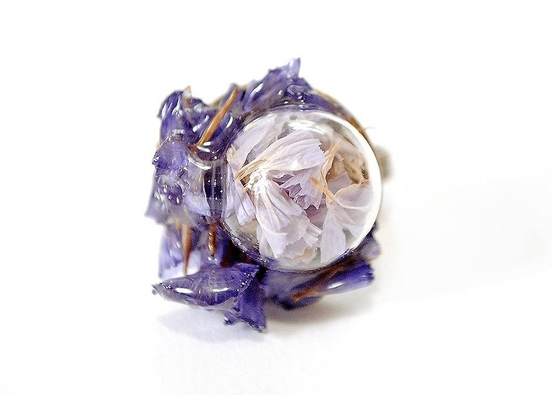 Colour Freak Studio Crystal Dried Flower Ring / Purple Pink / Magic Ball Series - แหวนทั่วไป - พืช/ดอกไม้ สีม่วง