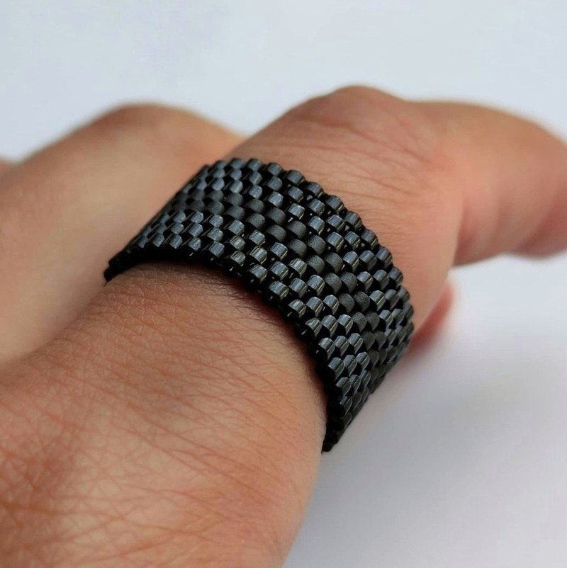 PDF tutorial - Beaded Black Peyote ring - Logo 設計/圖案設計 - 其他材質 