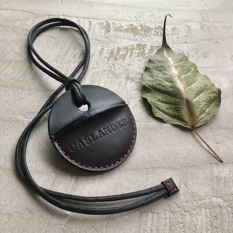 gogoro key holster customized all black + red stitching customized gift - Keychains - Genuine Leather Black