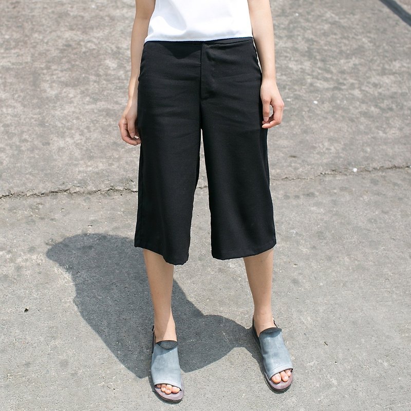 Annie Chen original design merry new 2016 summer casual black pants waist wide leg pant child - กางเกงขายาว - ผ้าฝ้าย/ผ้าลินิน สีดำ