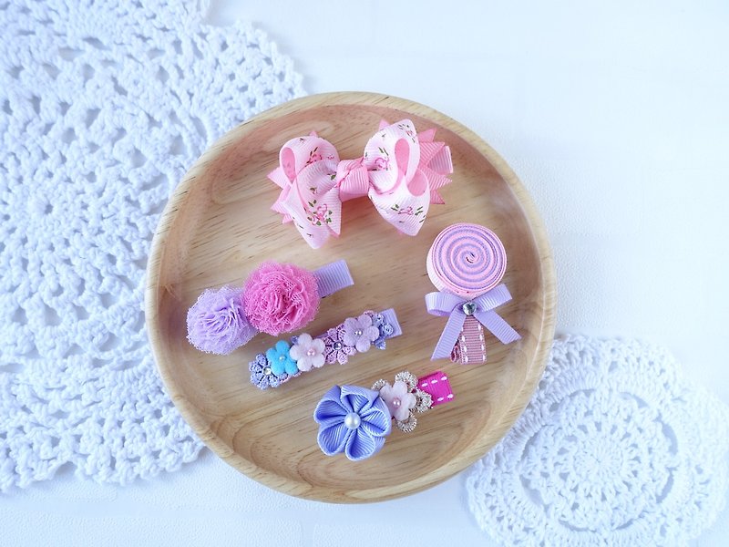 Hairclips Gift Set - 5pcs hair accessories for Girls (Purple GS003) - Bibs - Other Materials Purple