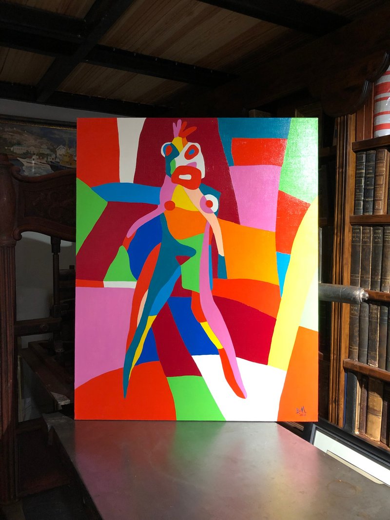 Pop Art Elsa Original Oil Painting Abstract Beautiful woman Contemporary Wall Ar - 壁貼/牆壁裝飾 - 棉．麻 多色