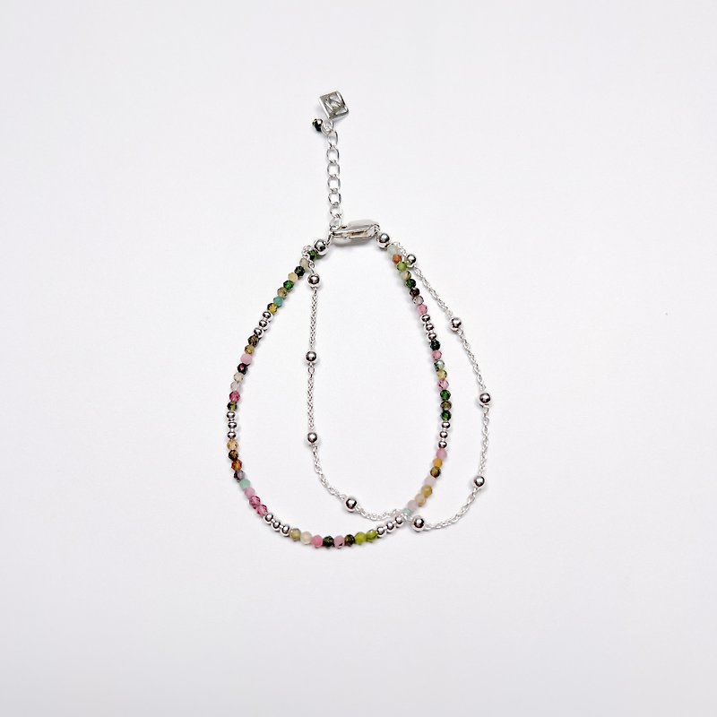 Good Chain in Pairs Series_Colorful Tourmaline / Stone Bracelet - Bracelets - Sterling Silver Multicolor