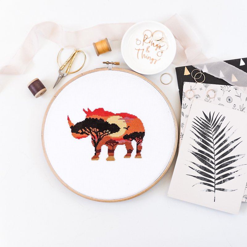 Rhino Silhouette Cross Stitch PDF Pattern 十字繡 - Knitting, Embroidery, Felted Wool & Sewing - Other Materials 