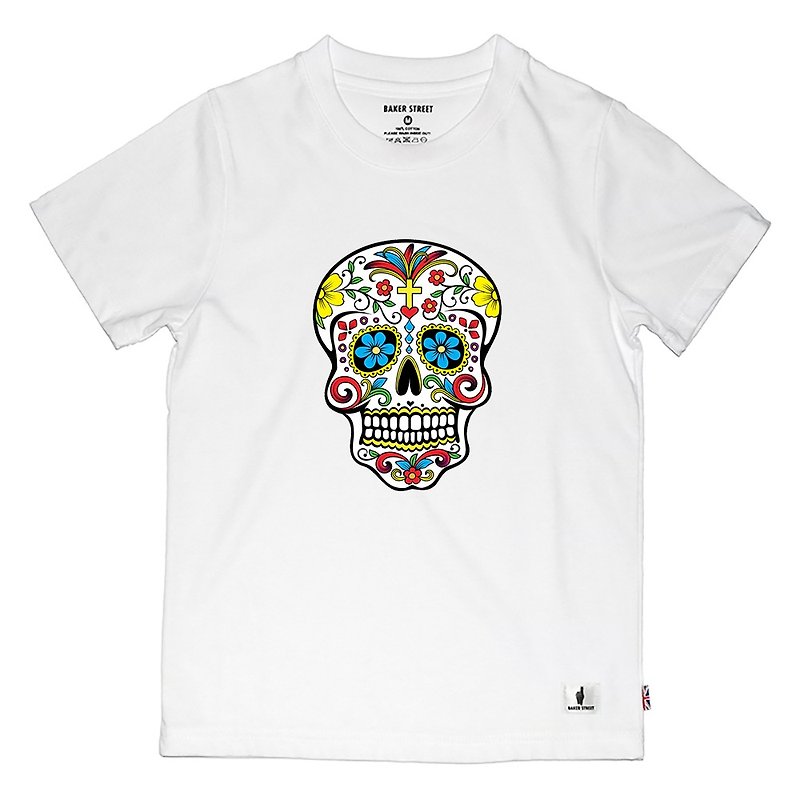 British Fashion Brand -Baker Street- Día de Muertos Print T-shirt for Kids - เสื้อยืด - ผ้าฝ้าย/ผ้าลินิน ขาว