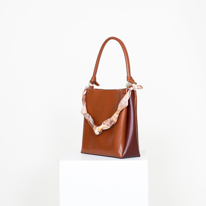 Mini Two-Tone Tote / Brown / Leather / Handbag / Messenger Bag / Vintage - Messenger Bags & Sling Bags - Genuine Leather 