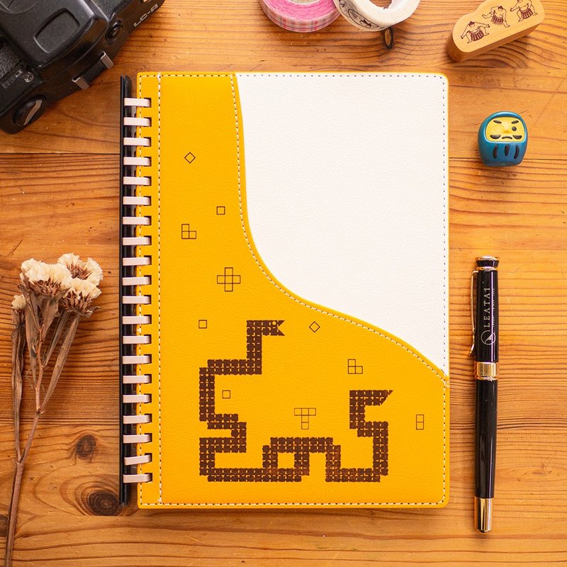 A5 pull-out imitation leather loose-leaf notebook-Dahewanwan. 2025 Snakes Eat All Snakes-Sweet Orange Yellow - Notebooks & Journals - Paper Yellow