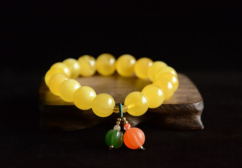 [fruit] Amber natural organic gem amber wax art retro bracelet - สร้อยข้อมือ - เครื่องเพชรพลอย สีเหลือง