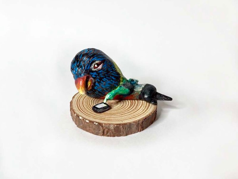 Rainbow Lorikeet Handmade art doll - ตุ๊กตา - ดินเหนียว หลากหลายสี