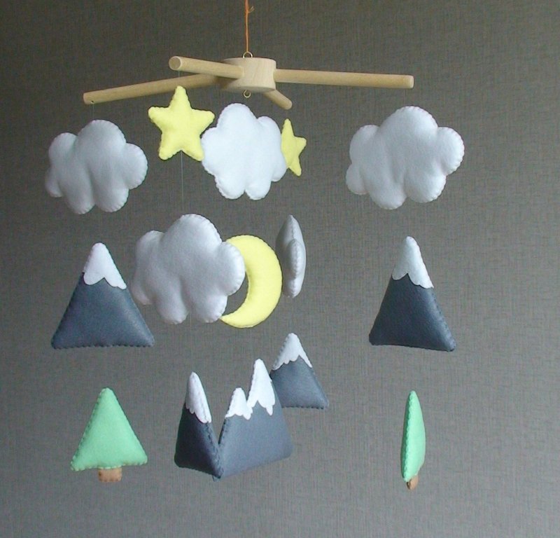 Mountains baby mobile, Woodland crib mobile, Nature mobile, Crib mobile - ของเล่นเด็ก - วัสดุอื่นๆ สีเทา