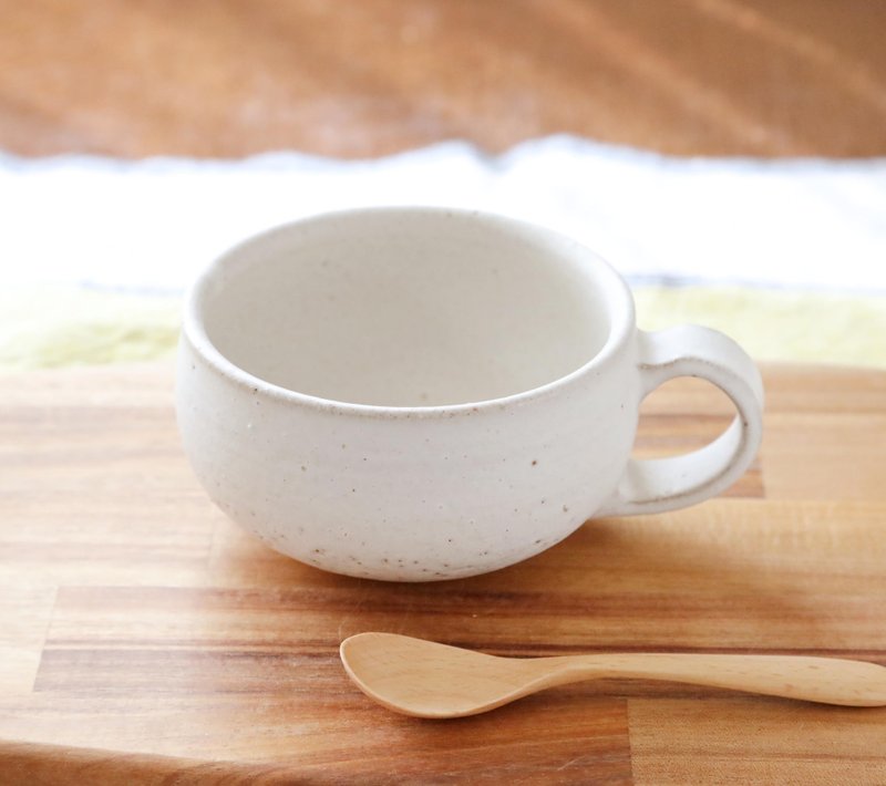 A thick and fluffy soup cup with a matte white glaze - Mugs - Pottery White