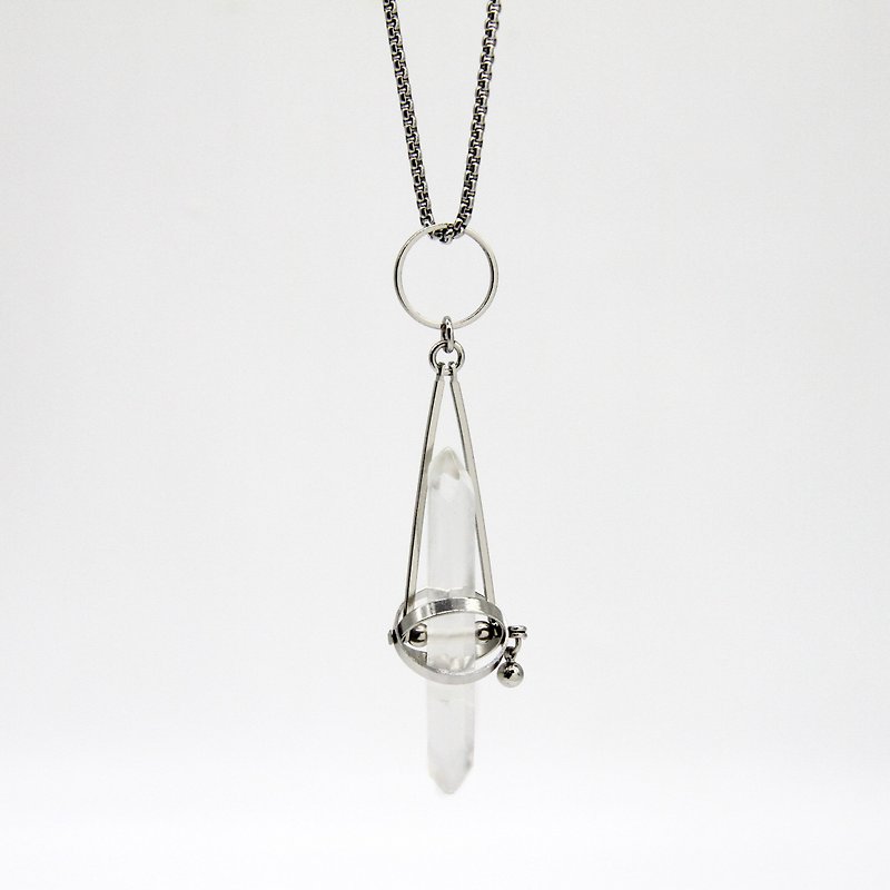 Double Pointed Crystal Pendulum Necklace - สร้อยคอ - สแตนเลส 