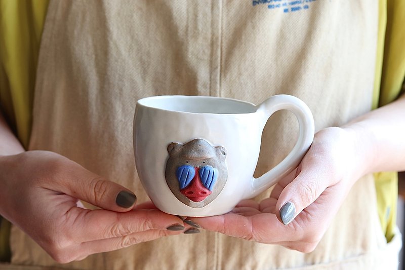 Animal mug mandrill [made to order] - แก้วมัค/แก้วกาแฟ - ดินเผา สีน้ำเงิน