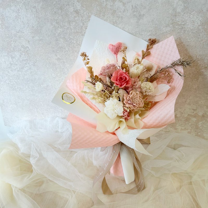 *晨霧玫光* 永生花束 情人節花束 畢業花束 母親節花束 香氛花束 - 乾燥花/永生花 - 植物．花 粉紅色