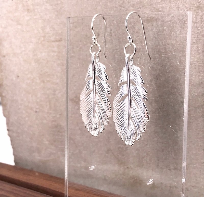 Feather Silver 925 Earrings - ต่างหู - เงิน สีเงิน