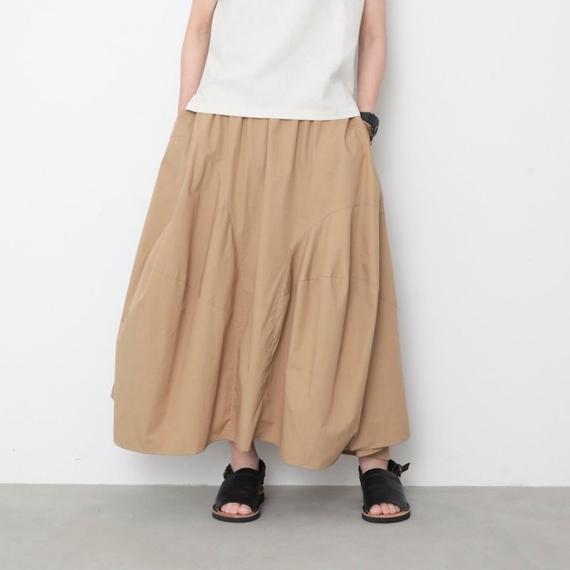 OMAKE.jp Three-dimensional loose pine long skirt InflateSkirt Khaki - Skirts - Cotton & Hemp Khaki