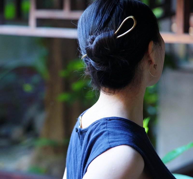 Antique-style minimalist/double hairpin/brass - เครื่องประดับผม - ทองแดงทองเหลือง สีทอง