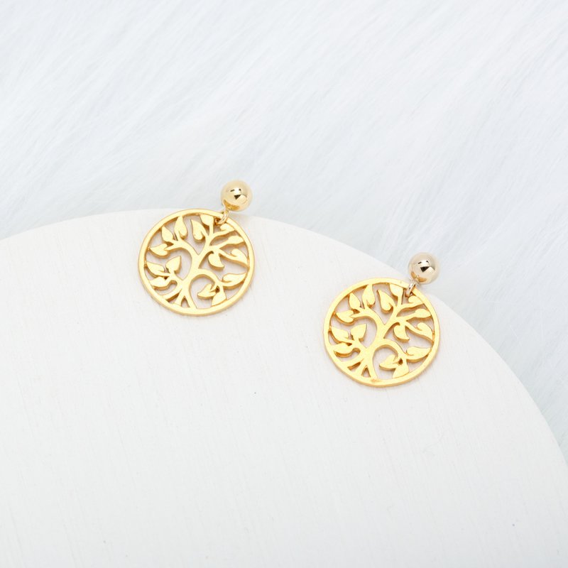 【Angel & Me】Tree of Life s925 sterling silver 24k gold plated earrings gift - ต่างหู - ทอง 24 เค สีทอง