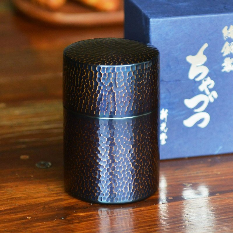 Japanese Shinkodo Japan-made pure copper hammered pattern tea can/tea cylinder-multiple colors available - ถ้วย - ทองแดงทองเหลือง สีน้ำเงิน