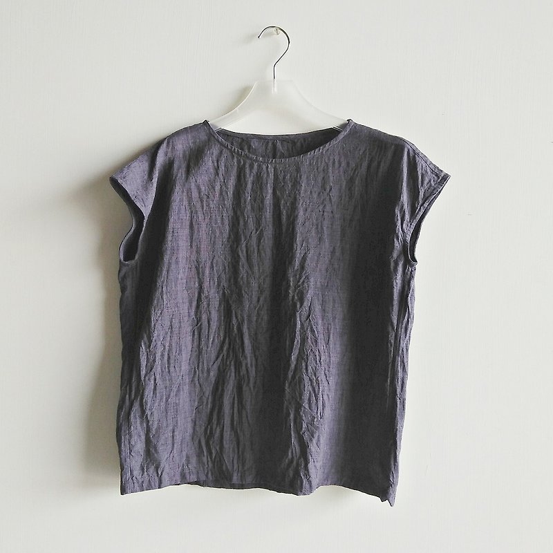 Square top linen gray purple - Women's Tops - Cotton & Hemp Purple