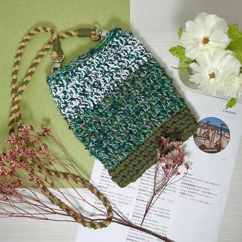 Woven bag/side backpack - lively greenery - crochet bag - Messenger Bags & Sling Bags - Cotton & Hemp Green