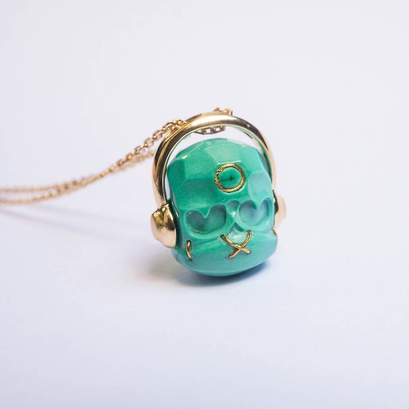 [Long live rock and roll] Original 18K gold ore turquoise niche punk style necklace - Necklaces - Gemstone Green