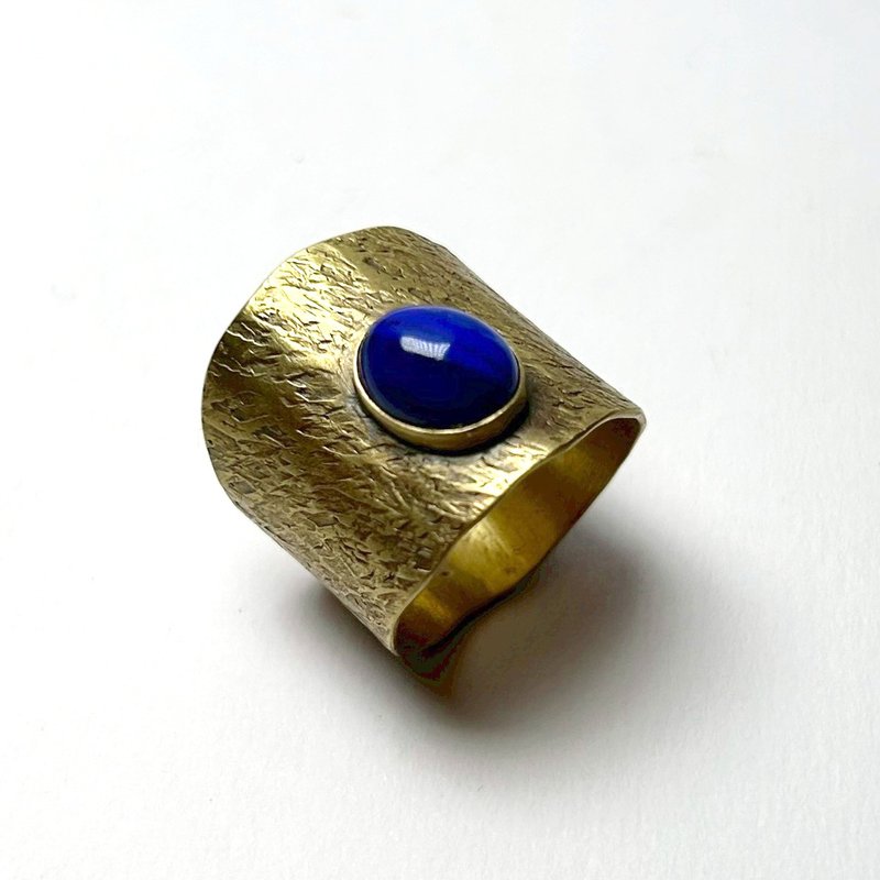 【Coal 系列】#a475 青金石戒指(18號)/ 黃銅/手工製作/客製化 - 戒指 - 銅/黃銅 金色