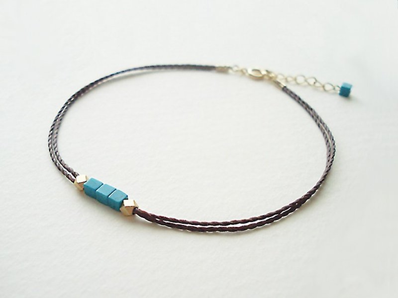 Magnesite turquoise, brown cord anklet - อื่นๆ - หิน สีน้ำเงิน