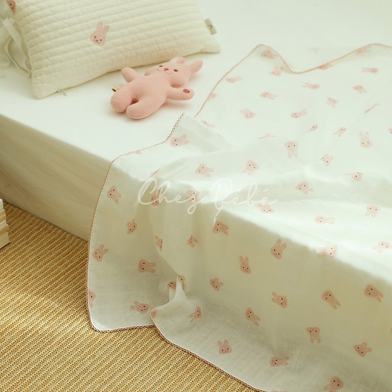 韓國Chezbebe 粉紅小兔二層紗純棉紗布巾 - 嬰兒床墊/睡袋/枕頭 - 棉．麻 