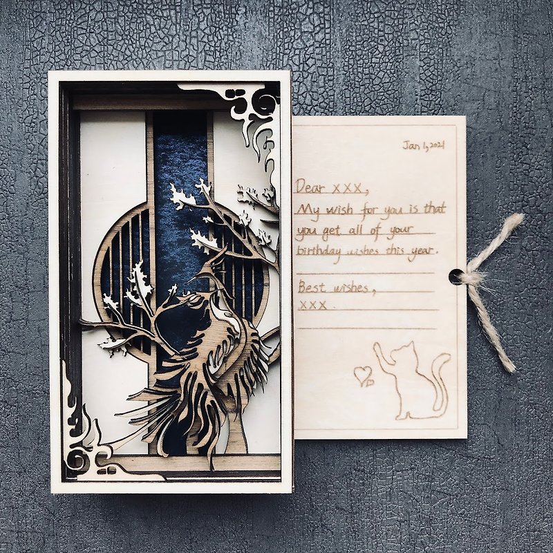 【Customized Gift】3D wooden Card/the Love Birds/birthday card/valentines card - การ์ด/โปสการ์ด - ไม้ สีกากี