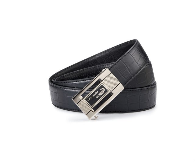 ブラックレザー クロコダイル型押し ベルト BBCO 黒レザー ブラックレザー クロコダイル型押し ベルト BBCO 黒レザー