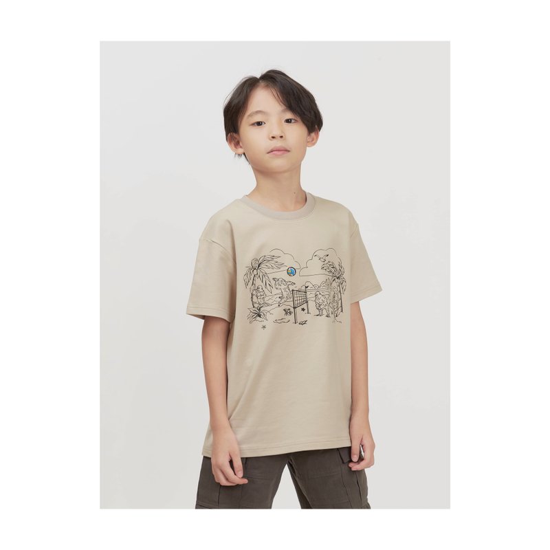 CAMPPLAY children's style-beach theme comfortable wide short-sleeved TEE - เสื้อยืดผู้ชาย - ผ้าฝ้าย/ผ้าลินิน สีกากี