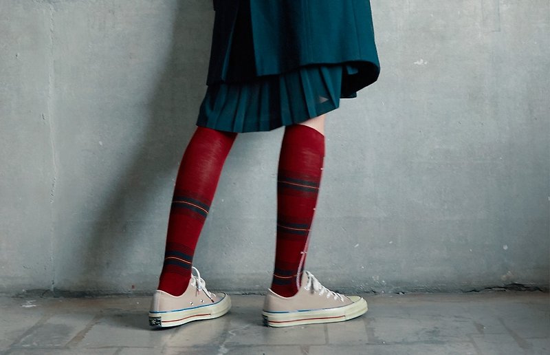 靴下ポピータータン / irregular / socks / tartan / check / red - 襪子 - 棉．麻 紅色