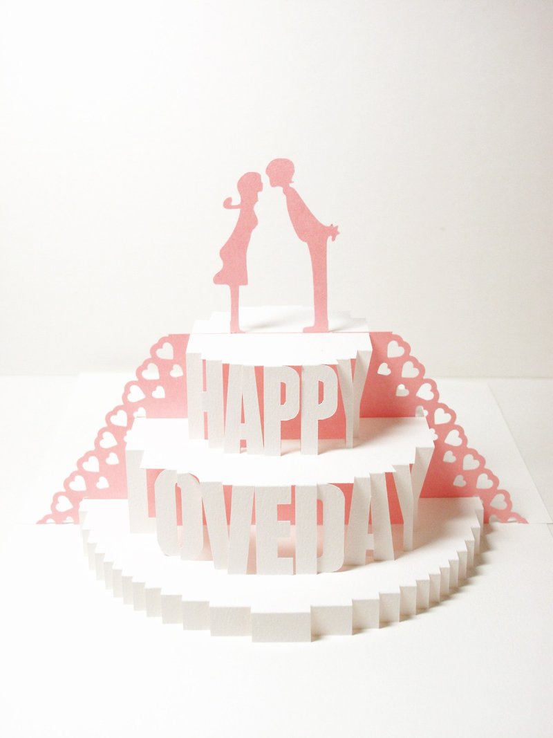 バレンタインデーギフト-三次元紙彫刻バレンタインカード-キスケーキ-ハートフラワー - カード・はがき - 紙 ピンク