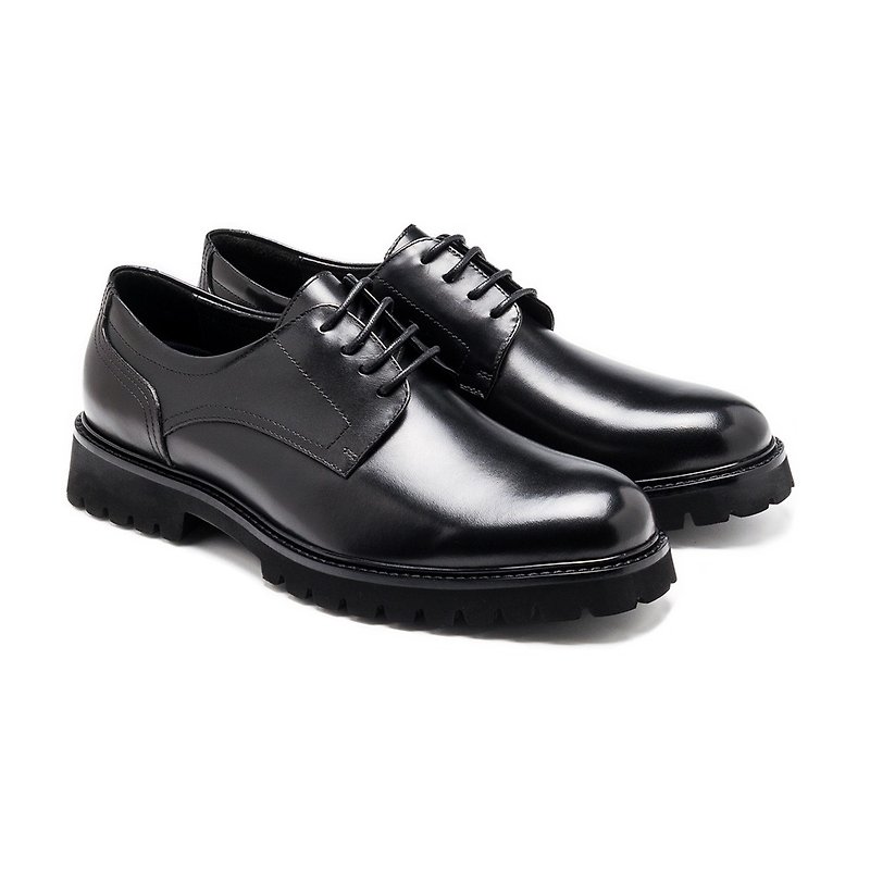Thick sole heightening/plain casual men's leather shoes black - รองเท้าหนังผู้ชาย - หนังแท้ 
