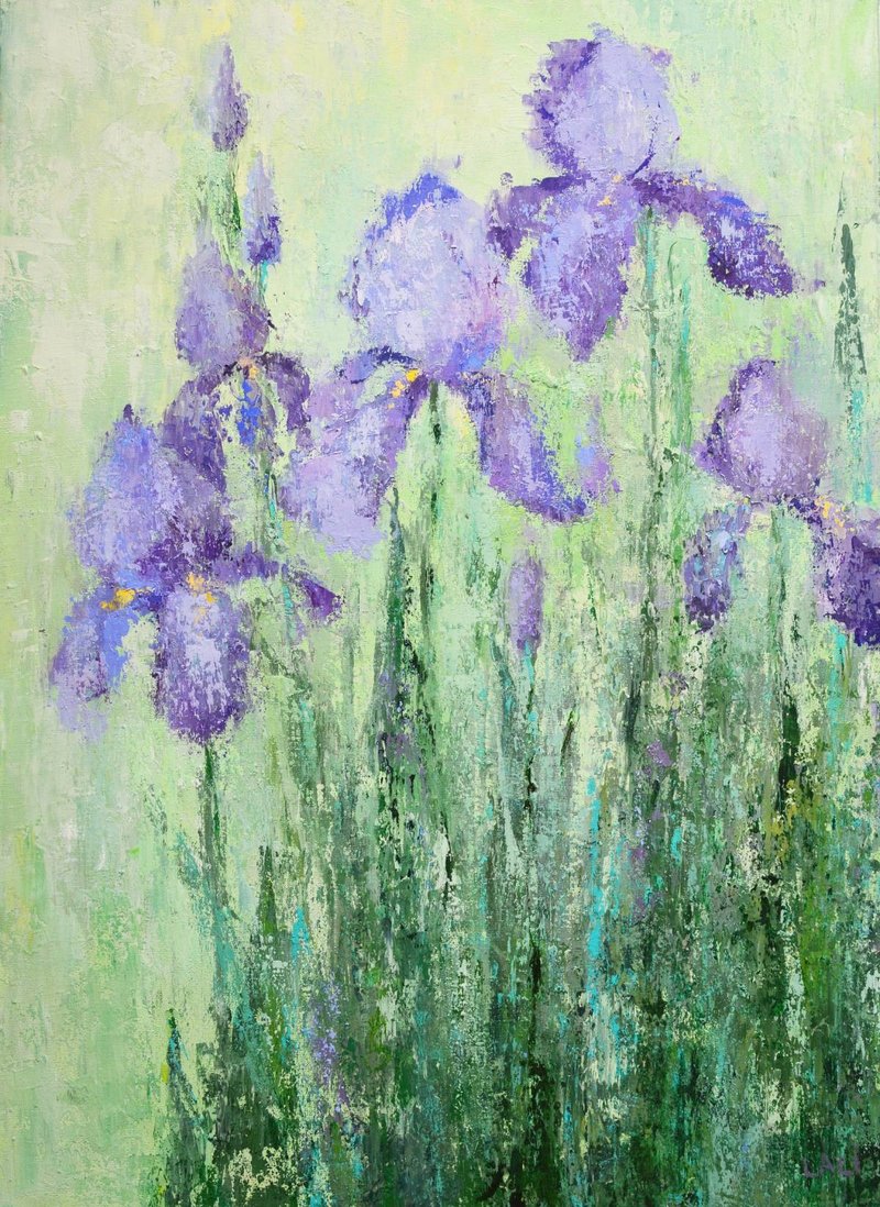 Original Oil Painting on Canvas 55x40cm Irises Flowers Painting Modern art - Illustration, Painting & Calligraphy - Other Materials Purple