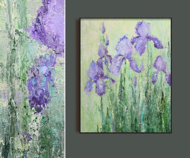オリジナル キャンバス油絵 55x40cm 花菖蒲 モダンアート オリジナル キャンバス油絵 55x40cm 花菖蒲 モダンアート