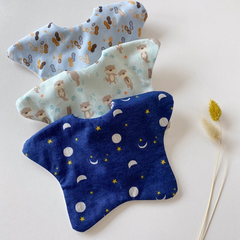 Fast shipping, baby boy bib, six-layer gauze star pocket, three-pack saliva towel, full-month gift box, full-moon gift - ของขวัญวันครบรอบ - ผ้าฝ้าย/ผ้าลินิน 